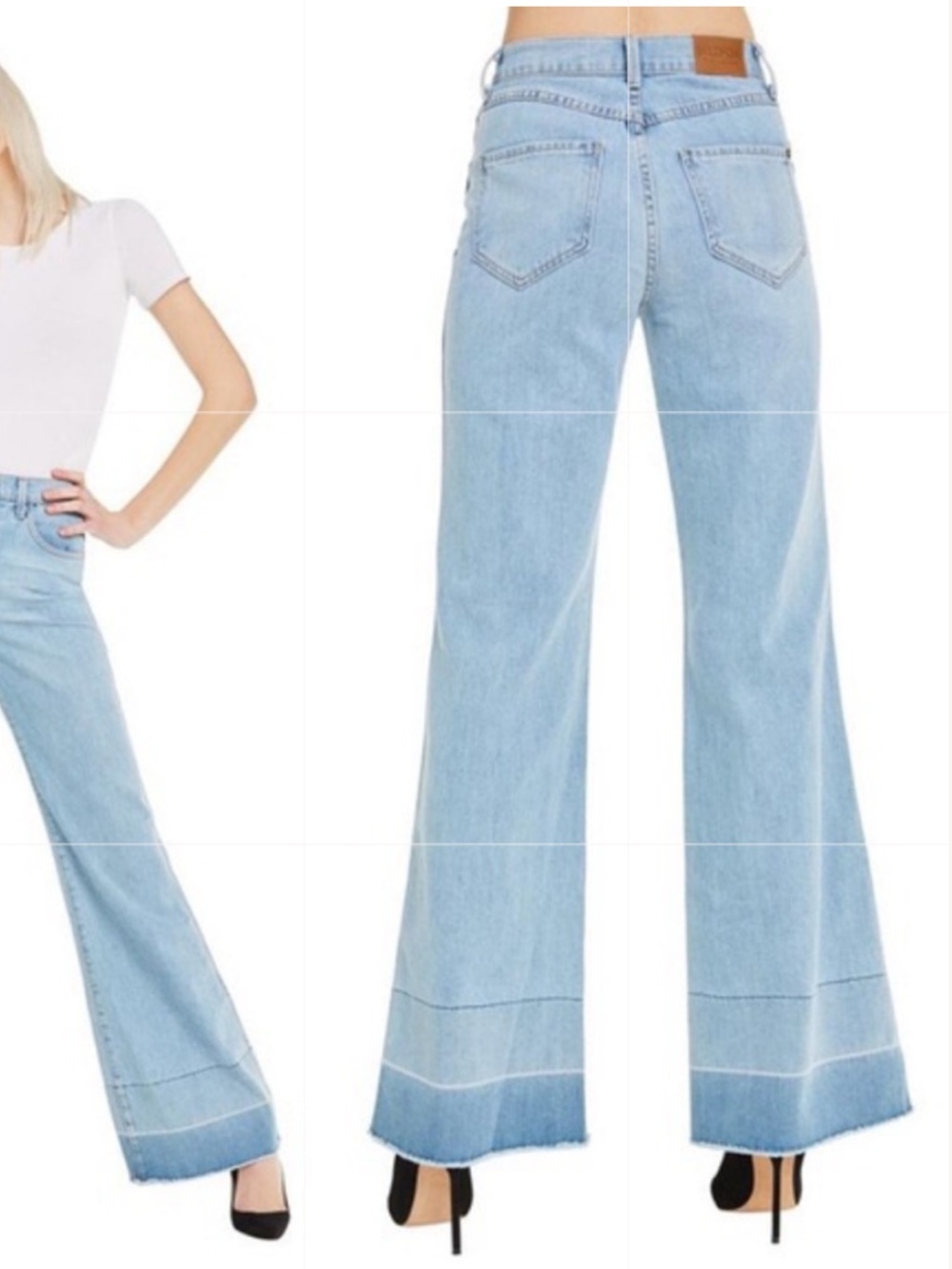 Wildfox Light Blue Shield Wide Leg Jeans New Size 26 Two Tone - Picture 7 of 7